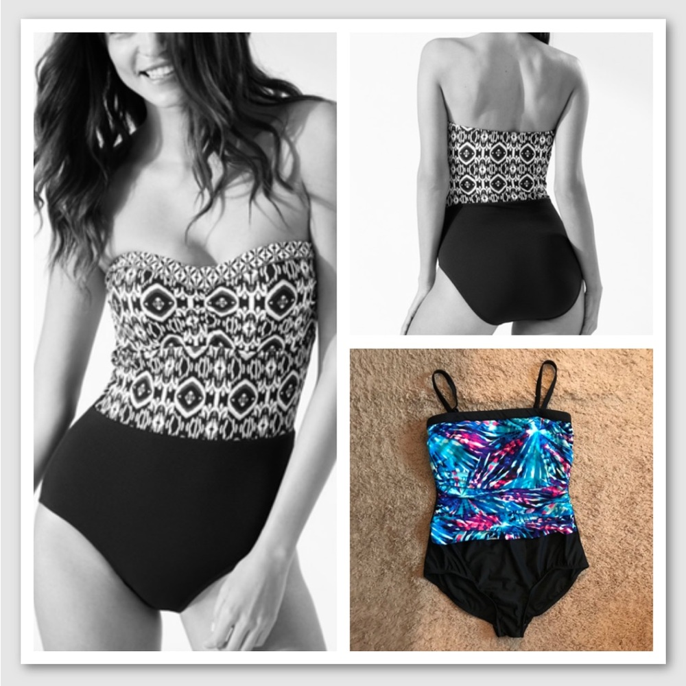 Maxine Blue Pink Black paint spat bathing swimsuit Plus size 16 XL tummy control